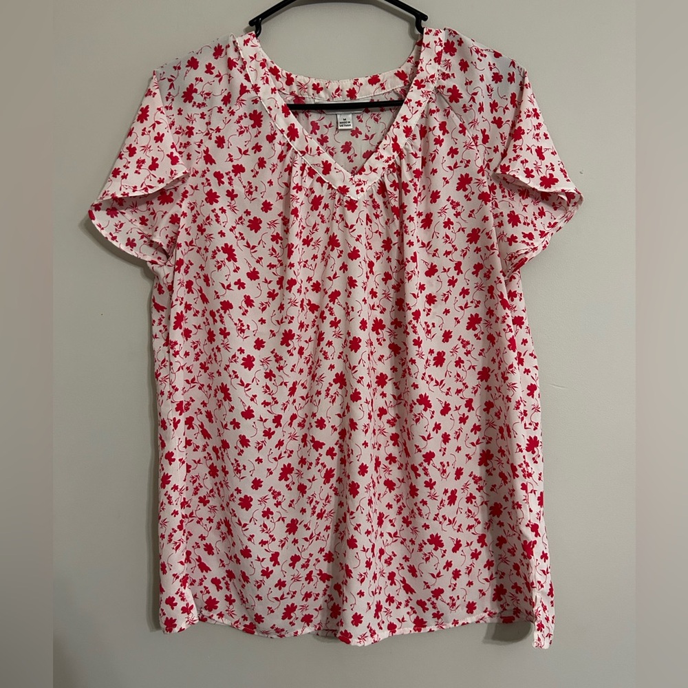 Pink and White Floral Top Size M